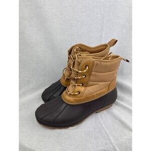 Universal Thread Womens Duck Boots Brown Tan Lace Up Winter Rain Boots Size 9